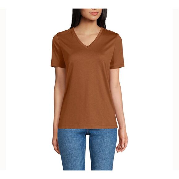 Lands' End NWT Relaxed Supima Cotton V-Neck Short Sleeve T-Shirt Brown Sz Medium - Picture 2 of 8